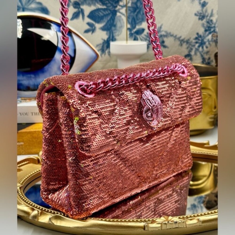 🆕 KURT GEIGER LONDON 🧿 NWOT Glitter Mini Kensington Crossbody Bag, Pink Drench